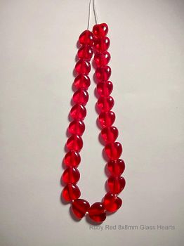 Ruby Red Glass Heart shaped beads
